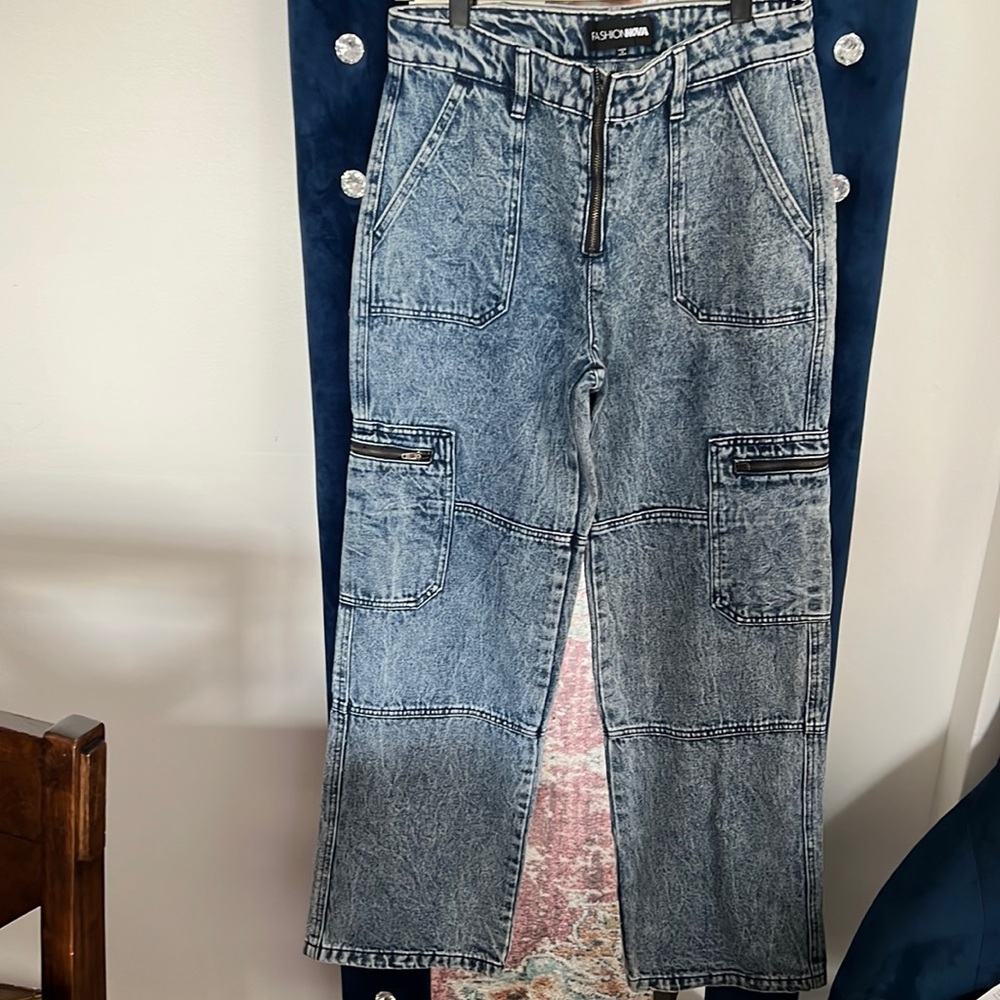 Acid Wash Cargo Jeans